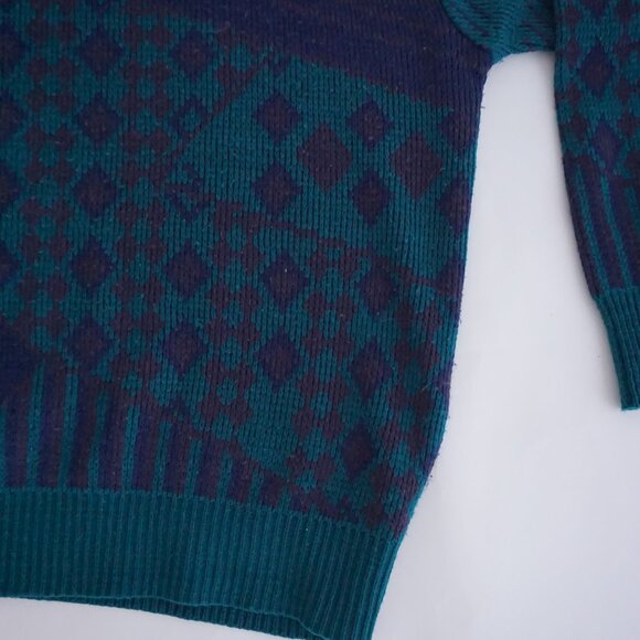 Vintage Sir William Teal Navy Textured Knit Retro Eclectic Grandpa Sweater XL - Picture 6 of 9